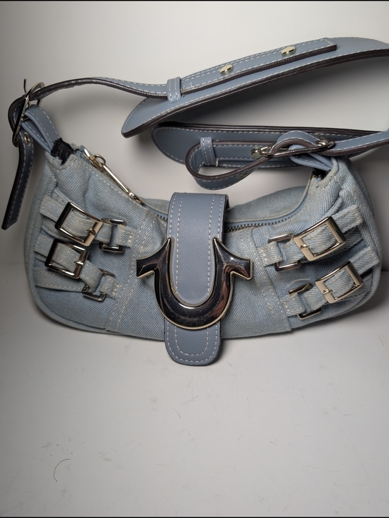 True Religion Handbags - True Religion Horseshoe Buckle Denim Shoulder Bag with Silver Hardware